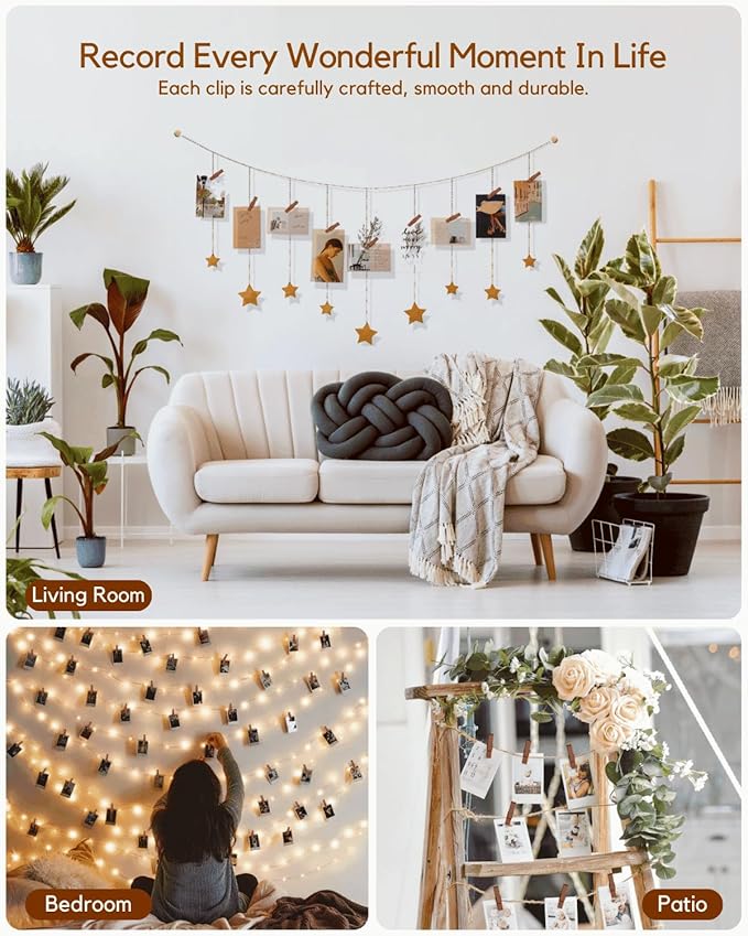 Mini Clothes Pins Wooden Colored Small Clothespins for Photo 1.4 Inch 50 PCS Brown, Tiny Clips Close Pin for Baby Shower Classroom Crafts Project Decorations Hanging Pegs