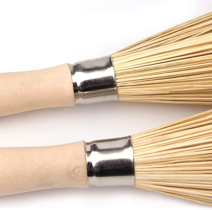 2 Pack Bamboo Wok Brush, Bamboo Kitchen Cleaning Brush