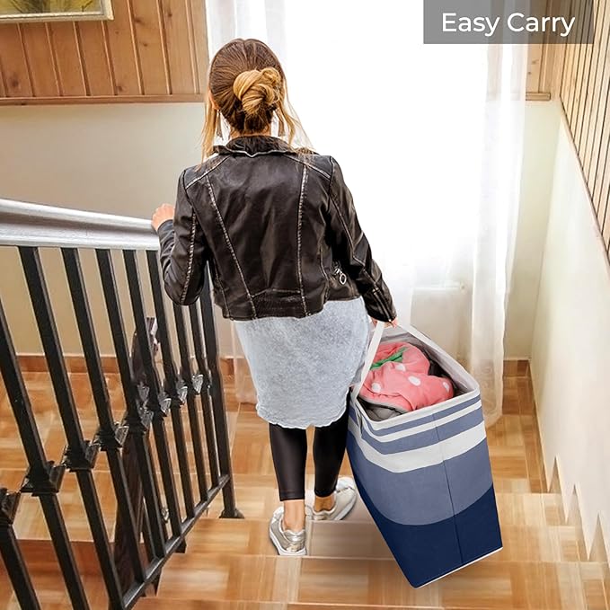 HomeHacks 2 Pack Large Laundry Baskets, Waterproof, Freestanding Laundry Hampers, Collapsible Clothes Hamper with Reinforced Handles in Laundry, College Dorm, Bathroom, Bedroom (Blue+Pink, 75Lx2)