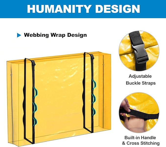 TICONN Mattress Bags for Moving, Heavy Duty Full XL Mattress Cover Storage Bag with Full-Around Handle and Adjustable Buckles (Yellow, Full XL)