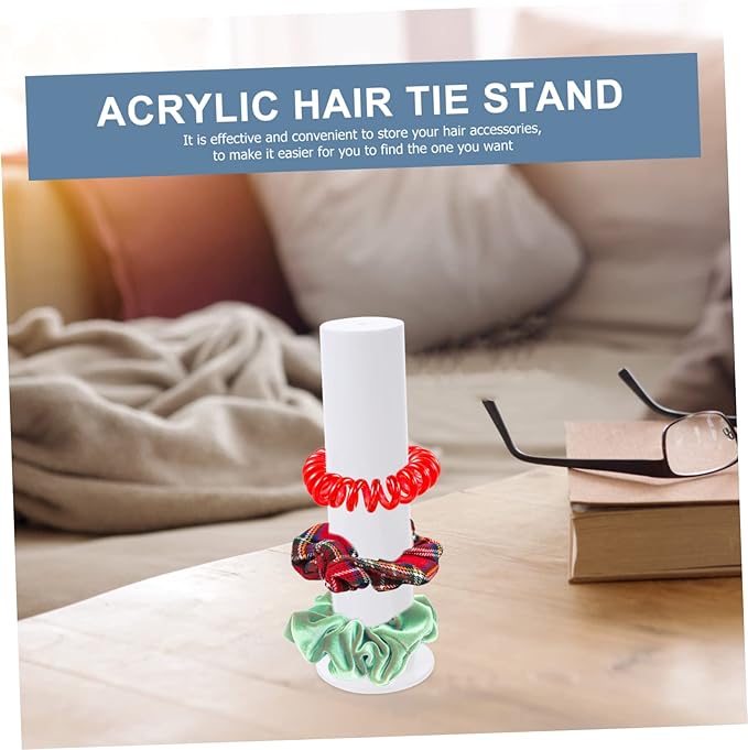 FRCOLOR Acrylic Hair Tie Stand and Bracelet Display Rack Organizer for Hair Accessories Scrunchie Holder Multiple Compartments for Home and Travel Random Color