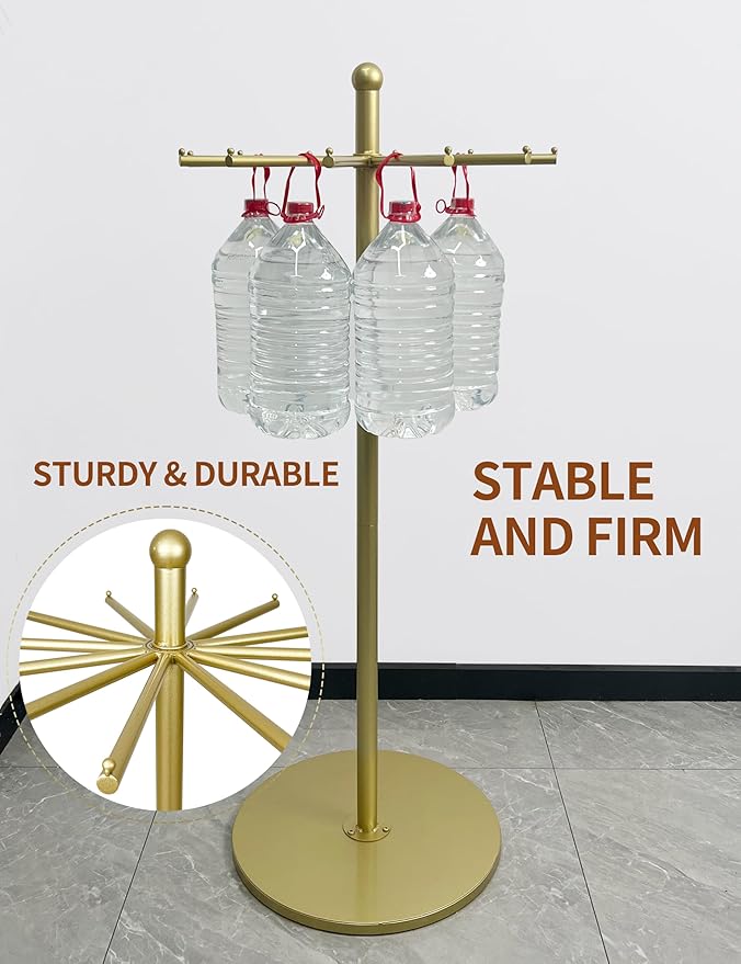 23-Inch Heavy-Duty Metal Rotating Rack | 12-Arm Freestanding Scarf Display Rack,With Adjustable Pad Base, Scarf, Bag, Fabric Storage Organizer, For Boutique, Retail & Home,Gold