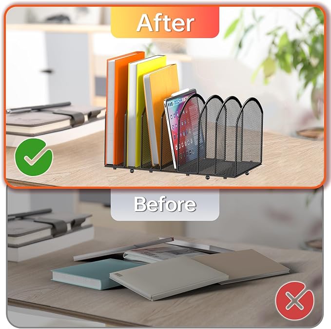 7-Section Desk File Organizer, Mesh Desktop Organizer File Sorter Office Organization Letter Holder, Vertical Desktop File Holder for Office Home, Black