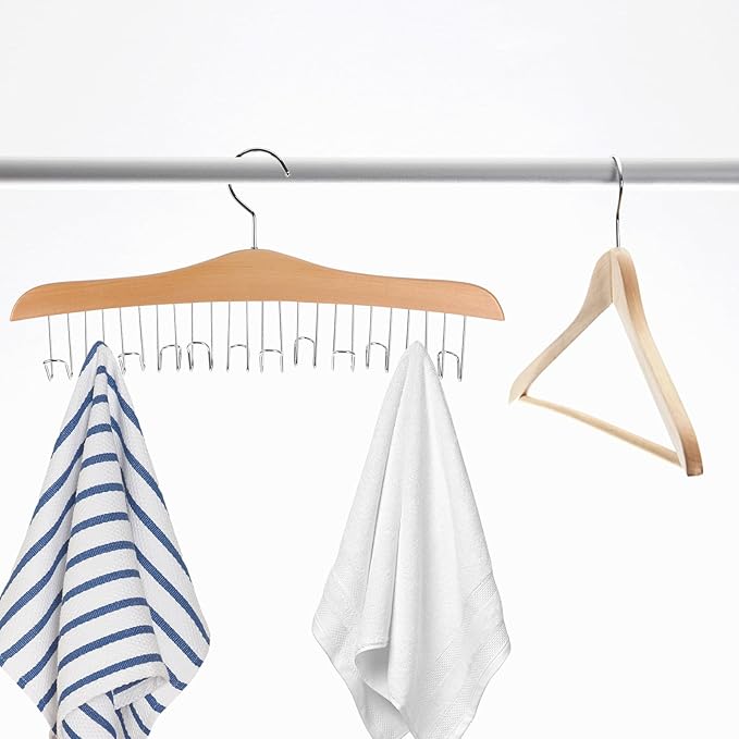 Sewroro Multi-Functional Belt Hanger Round Wooden Hooks, Non-Slip Accessory Organizer for Scarves, Hats, and Belts, Space-Saving Closet Storage for Men and Women