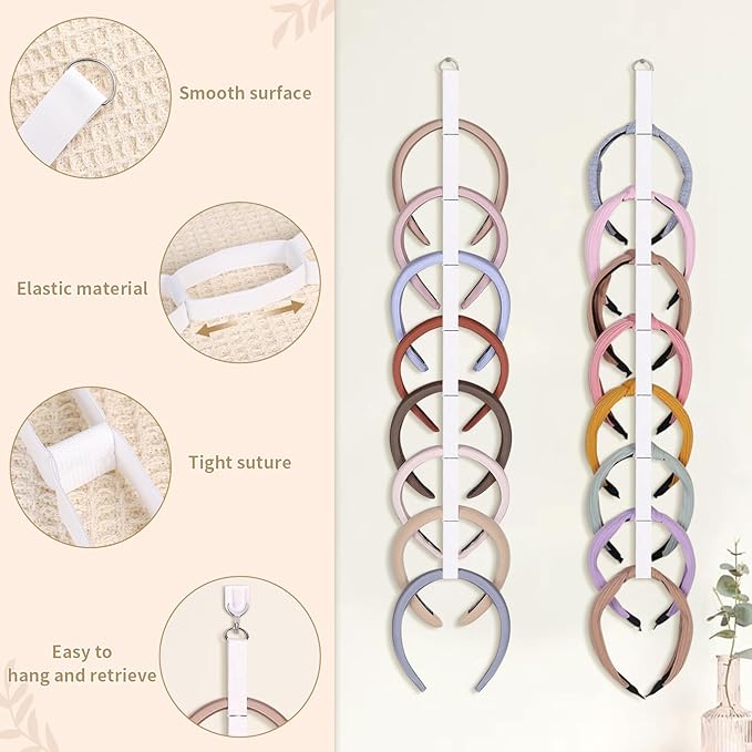 5 PCS Headband Holder Organizer for Girl,Hanging Hairband Storage for Women,White Hair Hoop Display Hair Accessories Organizer Bedroom College Dorm Decor