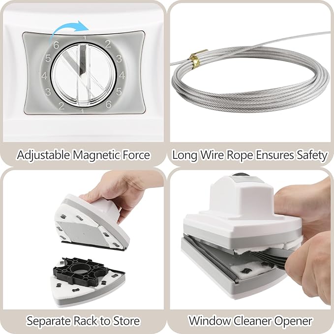 Magnetic Window Cleaner Tool Glass Wiper, Adjustable Magnet Window Washer, Double-Sided Windows Cleaning Brush for High-Rise Single/Double Glazed Windows Thickness 0.2''-1.4''(5-35mm)