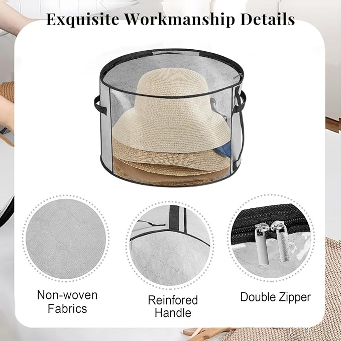 Oversized Clear Hat Box Storage for 7 Caps, Portable Cowboy Hat Box with Zipper for Women Men Travel, Hats Case Hats Organizers
