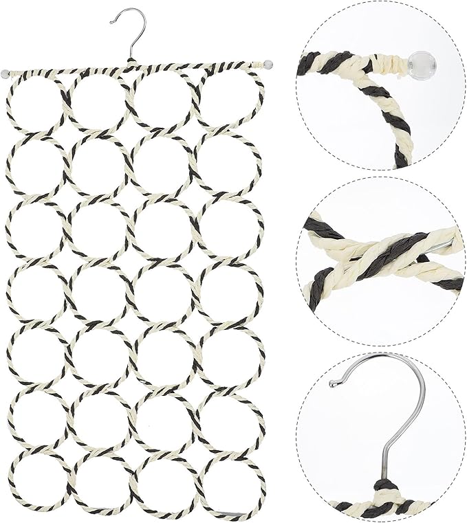 NUOBESTY 28-Ring Ring Scarf Hanger Rack Paper Rattan Scarf Storage Organizer Tie Holder Closet Household Clothes Accessory Organizer Random Color