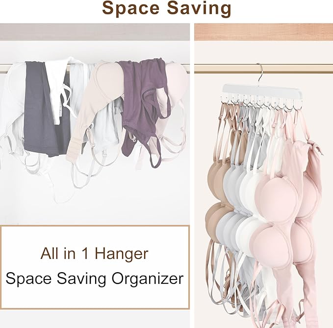 Bra Hanger for Closet, Tank Top Hanger 20 Hooks Capacity Foldable Wood Space Saving Hangers Closet Organizers and Storage for Dorm & Apartment for Tank Top, Bra, Scarf etc.