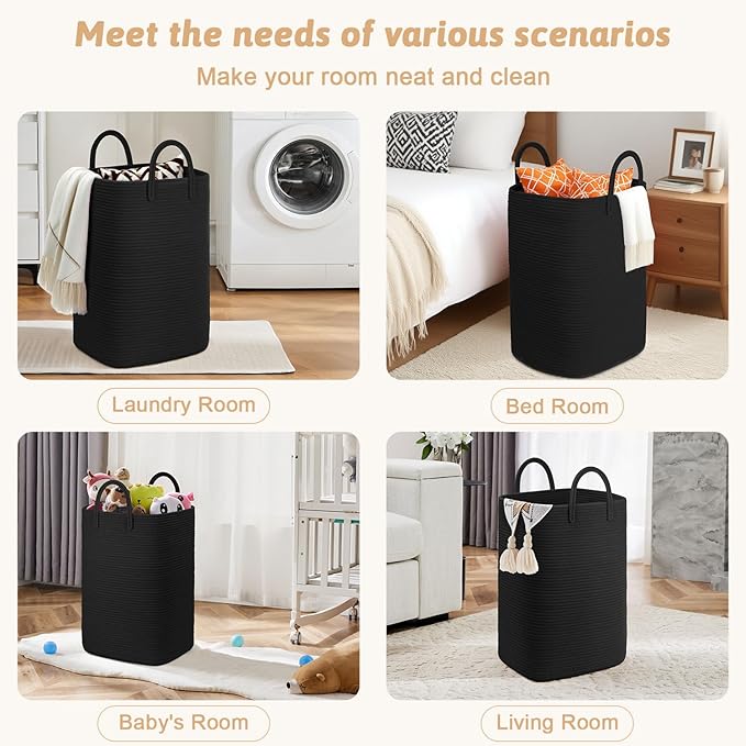 Laundry Basket,Woven Cotton Rope Laundry Hamper,40L Versatile Storage for Dirty Clothes,Baby Toys,and Blankets in Bathroom, Nursery,and Living Room