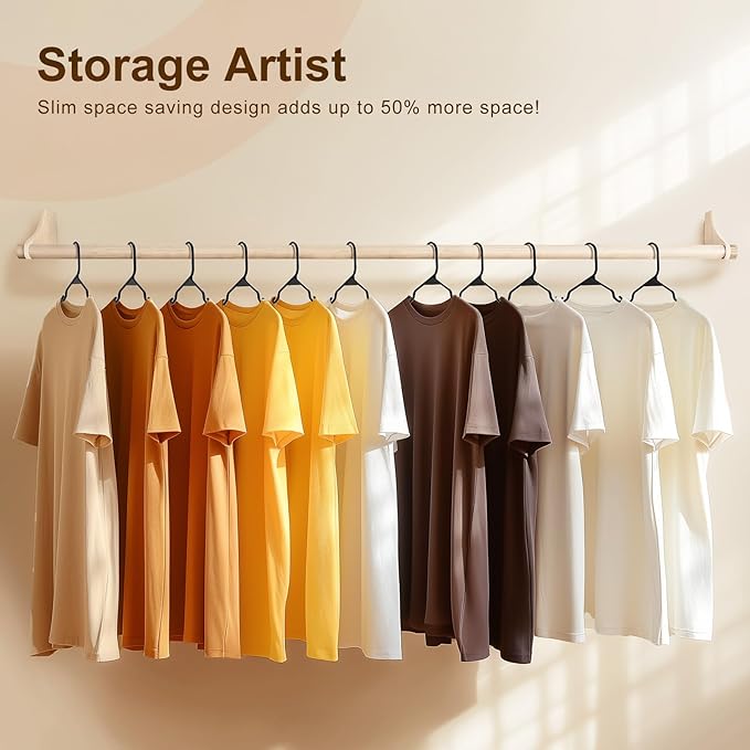 HOUSE DAY Plastic Hangers 16 Pack - Adult Clothes Hangers Black - Space Saving, Non-Slip, Durable & Sturdy Hanger with Shoulder Grooves for Closet, Perfect Slim Coat Hanger - Ganchos para Colgar Ropa