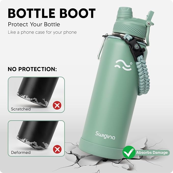 [2-IN-1 LID] Insulated Water Bottle with Silicone Boot (36hrs Cold/18hrs Hot) - DIY Stickers, Leakproof, BPA Free, 40 oz