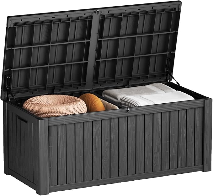 Outdoor Storage Box Waterproof, 180 Gallon Lockable Resin Deck Box Large Storage Bin for Patio Furniture Cushion, Garden Tools, Pool Accessories, UV-Resistant Outside Delivery, Black