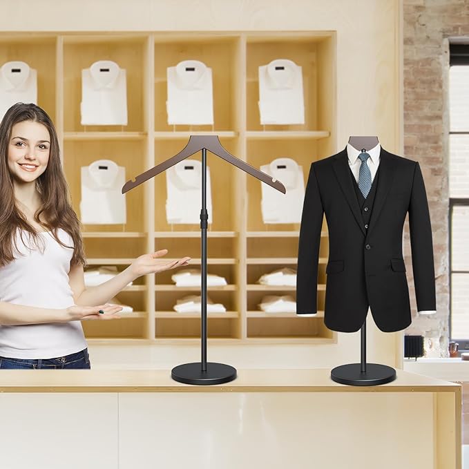 2 Pack Shirt Display Stand, 18-34 Inch Height Adjustable Mannequin Torso for Vendors Shop, More Stable Dress Form Mannequin Stand Clothes Rack, T Shirt Display Holder Jacket Coat Hanger, Black