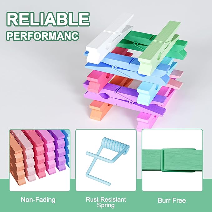 100Pcs Clothes Pins Wooden, 2.9 Inch Colored Clothespins for Crafts, Pastel Colorful Clothespins for Hanging Clothes Picture Light Pink