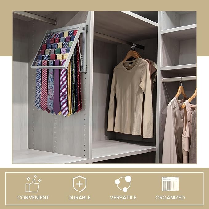 Blulu 2 Pcs 13.8'' Sliding Tie Rack for Closet, 60 Tie Pull Out Belt Hanger Wall Mounted Extending Metal Belt Organizer, Silver