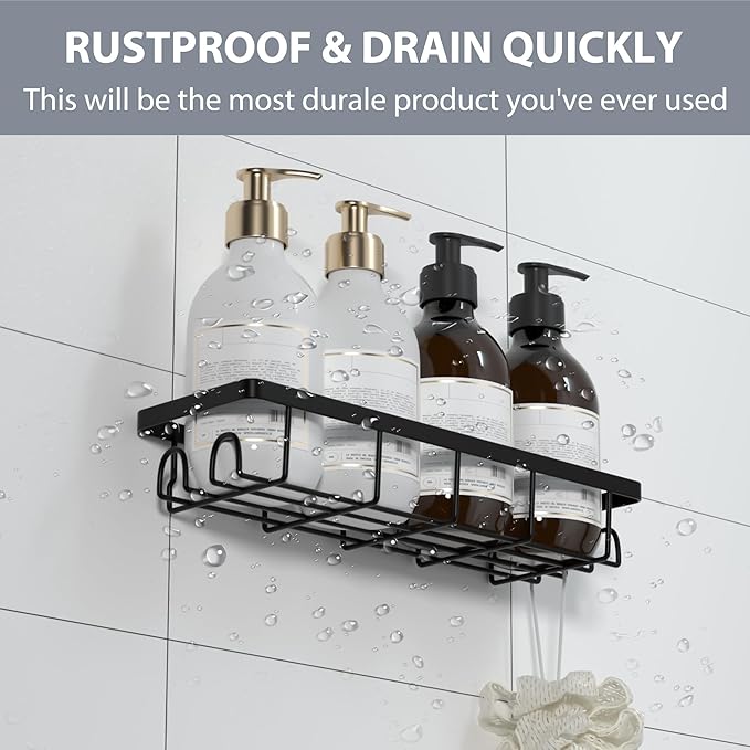 Shower Caddy Organizer with Hooks,Self Adhesive Bathroom Shelves,Shower Shelves,No Drilling Bathroom Organizers and Storage,Perfect for RV, Apartment, Home Decor,3 Pack Black