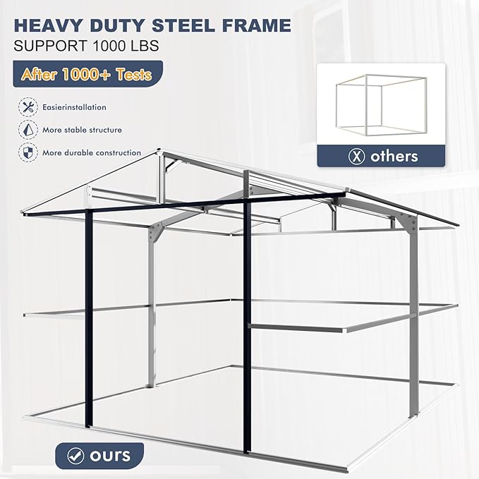 10x12 FT Outdoor Metal Shed,Unique Clear Roof Window Lockable Double Door Air Vent,Waterproof Heavy Duty Reinforced Frame Sheds for Garden Yard Storage Large Lawnmower Tool,Dark Grey