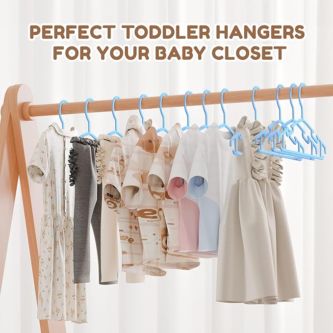 Kids Plastic Hangers, Baby Clothes Hangers for Closet 50 Packs Non-Slip Toddler Hanger for Infant Child Clothing, Small Children Hangers for Pants Coats Skirts (Blue)
