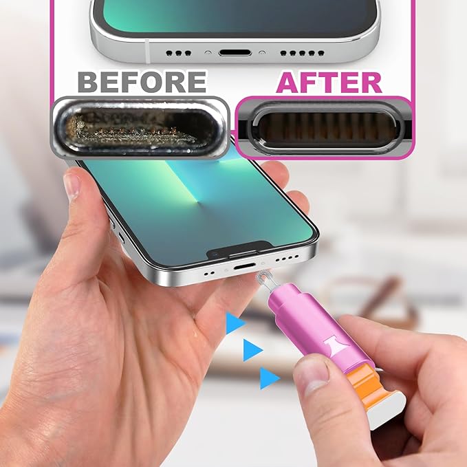 Ordilend for iPhone Cleaning Kit for Charging Port Cleaner, Multi-Tool iPhone Cleaner Repair Lightning Cable, Cell Phone Cleaning Kit for iPad, Connector, Speaker, Airpod with Storage Case, Pink