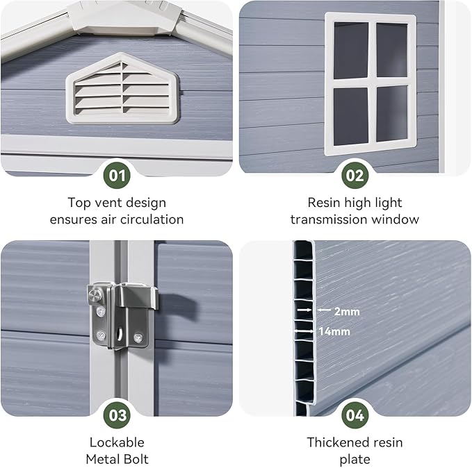 Aoxun 6 x 8 FT Outdoor Storage Shed, Resin Shed with Floor, Small Garden Shed Waterproof Plastic Tool Shed