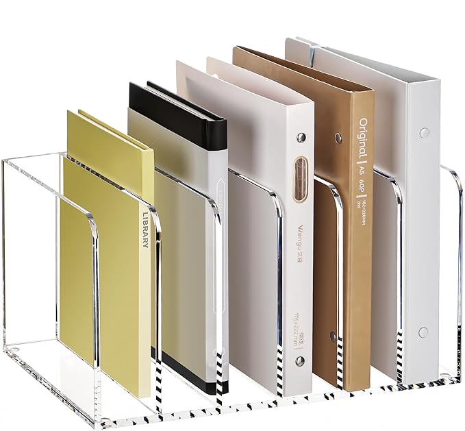 YUXUN Acrylic Magazine Holder,Clear Desk Organizer File Sorter for Notebook,Paper,Envelope,Magazine, Book Storage-Office/Home/Classroom Organization(6 Compartments,B5)