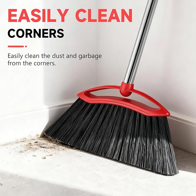 Heavy Duty Broom, 54-inch Adjustable Long Handle Angle Brooms Large Brooms for Sweeping Indoor and Outdoor Commercial Broom for Home Kitchen Patio Garage Porch Courtyard Classroom, Red