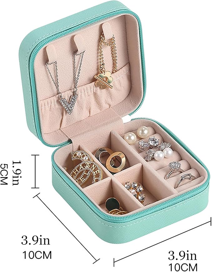 Personalized Jewelry Box for Women Mothers Day Gifts for Mom from Daughter Son Custom Leather Travel Jewelry Case with Name Christmas Birthday Wedding Bridesmaid Gifts (Blue, Design 1)