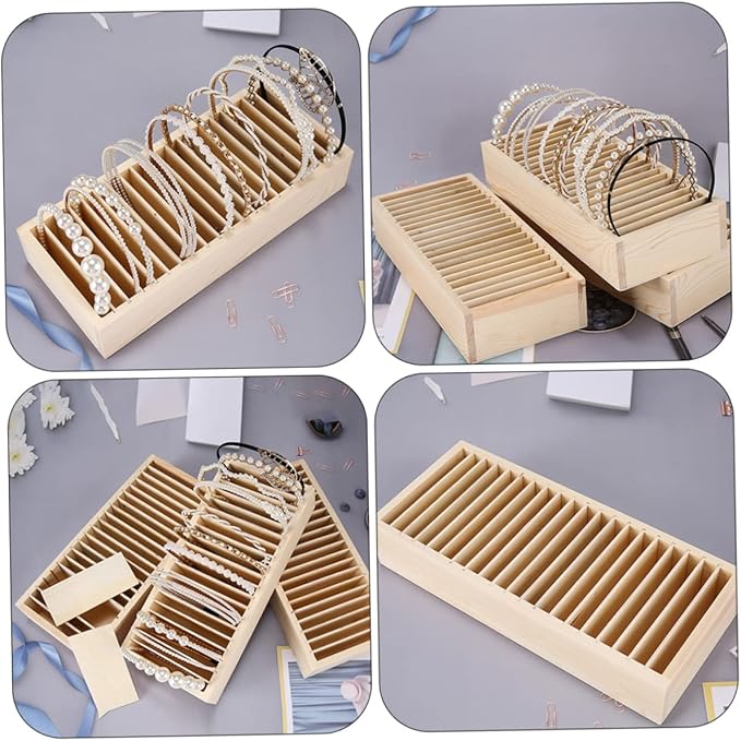 Creative Headband Storage Box Wooden Hair Accessory Organizer with Compartments for Efficient Hairband Display and Storage