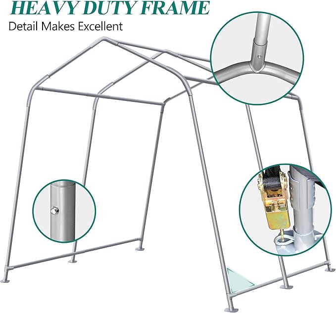 GARTOO 8' x 14' Outdoor Storage Shelter Shed- Heavy Duty Storage Tent with Roll-up Ventilated Windows, Portable Garage Zipper Storage shed for Bike, ATV, Motorcycle Shelter, Gray