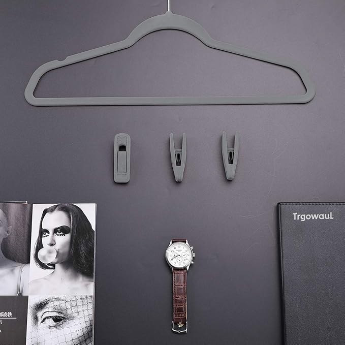 Trgowaul Velvet Hangers Clips, Pants Hangers Velvet Clips, Strong Finger Clips Perfect for Thin Velvet Hangers (20pc, Grey)
