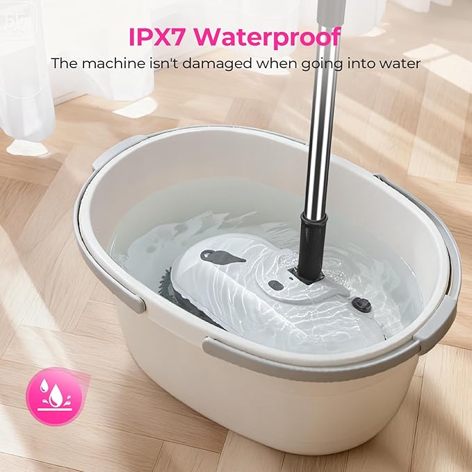 ScrubWiz Cordless Electric Mop, Electric Spin Mop with Water Spray, Powerful Floor Cleaner, Super Quiet Cleaning & Waxing, Mid White