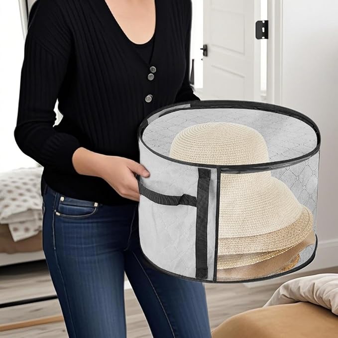 Oversized Clear Hat Box Storage for 7 Caps, Portable Cowboy Hat Box with Zipper for Women Men Travel, Hats Case Hats Organizers