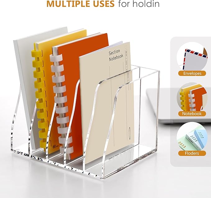 SANRUI Acrylic Desk Magazine File Organizer, 5 Vertical Compartments Clear Document Sorter Organizer Holder Workspace Sorters, Folder Rack for Office Accessories Organization Storage, B5 Size