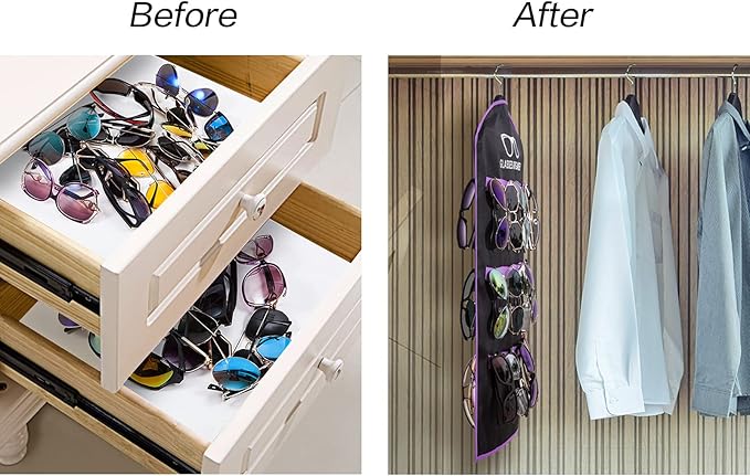 Hanging Sunglasses Organizers Eyeglasses Holder Stand, 30 Slots Eyeglass Case Eyewear Wall Organizer Multiple Eyeglasses Storage Sunglass Wall Mount Foldable Travel Glasses Case