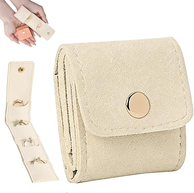 Mini Ring Holder Travel Case, Portable Jewelry Organizer Pouch for Rings, Earrings, Necklaces - Compact Foldable for Daily Use & Vacation (white)