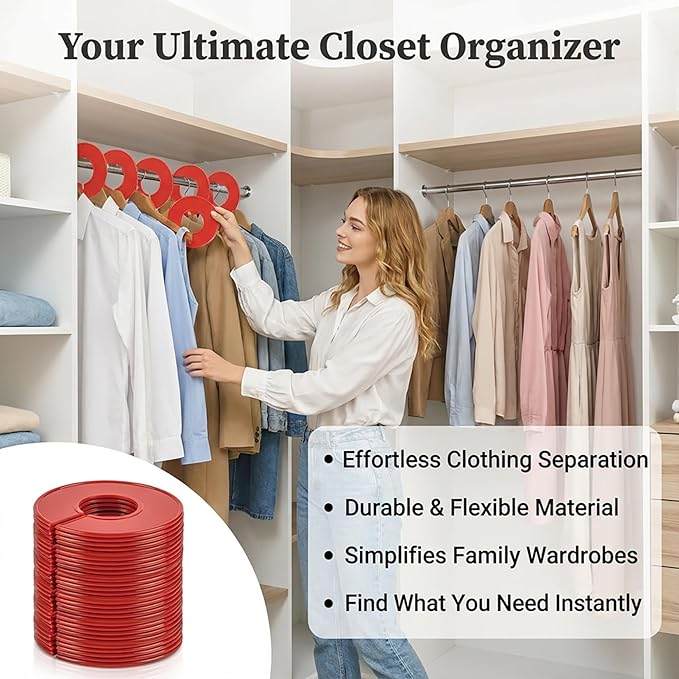 Sukh Closet Dividers 30pcs - Plastic Clothes Organizer Shelf Tags Labels for Clothing Rack Wardrobe Store Warehouse Nursery Must Haves Boutique Supplies Sturdy Durable Flexible No Burrs (Red)