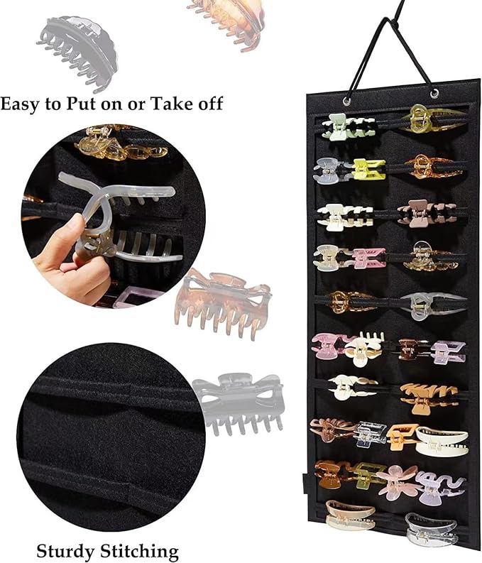 Hanging Claw Clip Organizer for Women Large Capacity Hair Bows Holder Hair Accessories Storage for Sunglasses, Hair Clips, Jewelry, Headbands, Claw Clips Organizer