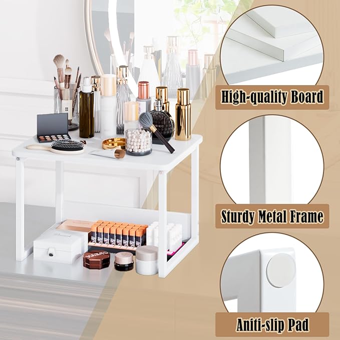 MARTY Kitchen Countertop Organizer Cabinet Shelf, 17x12.4 Large Spice Racks Counter Shelf Microwave Oven Rack Desktop Storage Organization for Kitchen, Office, Metal & Wood, White