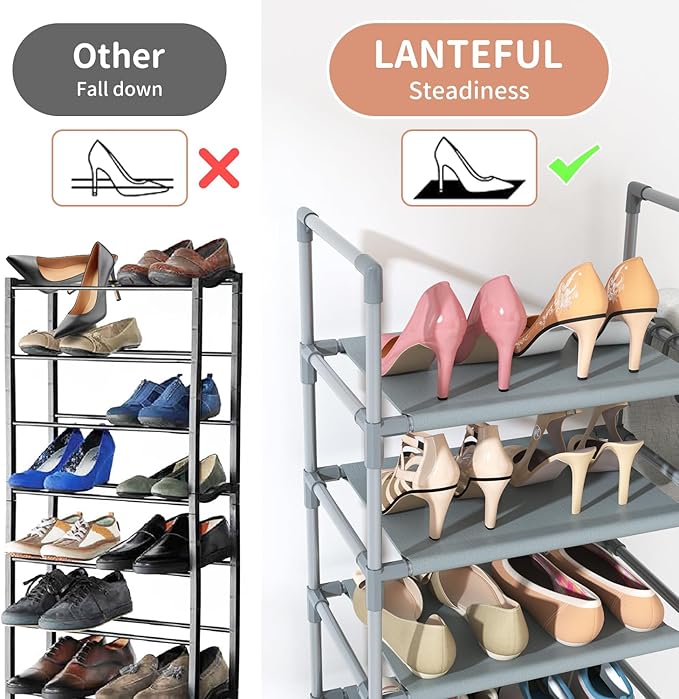 10 Tiers Tall Shoe Rack 20-25 Pairs Boots Organizer Storage Sturdy Narrow Shoe Shelf for Entryway, Closets with Hooks, Grey