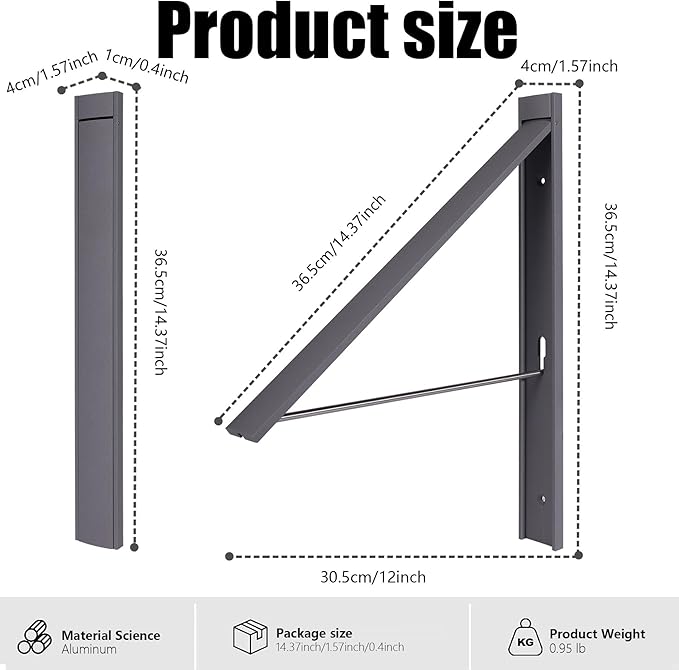 Retractable Clothes Drying Rack, Space Saver Wall Mounted Folding Hanger for Laundry Room, Closet Storage Organization, Easy Installation Aluminium Never Rust Dryer Gray