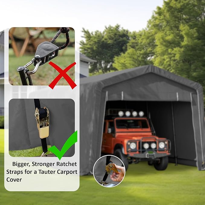 CHARMELEON 10x20FT Heavy Duty Outdoor Storage Shelter Carport,Portable Garage Shelter for Garden Tool Car Truck Boat,Galvanized Steel Frame Storage Tent with Dual Doors&Thickened Fabric ((Dark Grey)