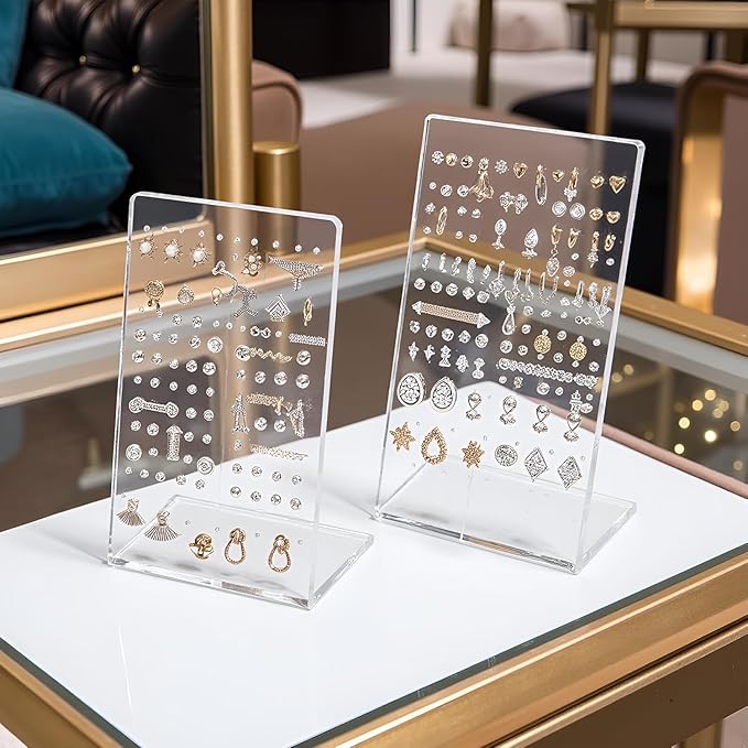 2Pcs 72-Slot Acrylic Earring Organizer - Jewelry Display Stand for Ear Studs and Hoops, Compact Jewelry Storage and Showcase for Home/Boutique Use