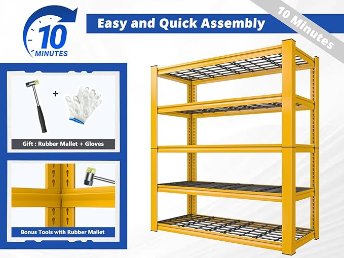 REIBII 72''H Garage Shelving 3010 LBS Storage Shelves Adjustable Metal Shelving 5 Tier Metal Shelves for Storage Industrial Shelf for Kitchen Pantry Warehouse Basement 72" H X 35.5" W X 16" D