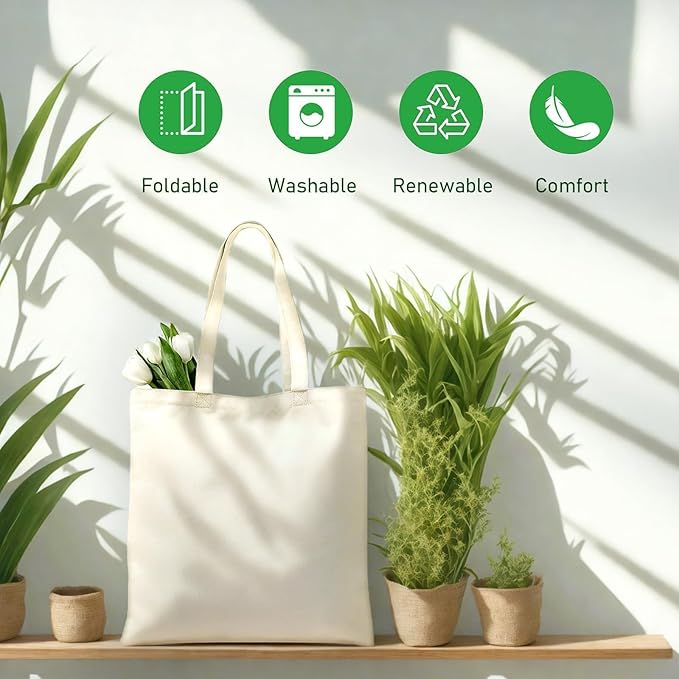 MOLOVA 1-6 Pack Available Premium Canvas Reusable Tote Gift Bags,Made of Natural Canvas with Handle,Work,DIY,Shopping(4 Pack)