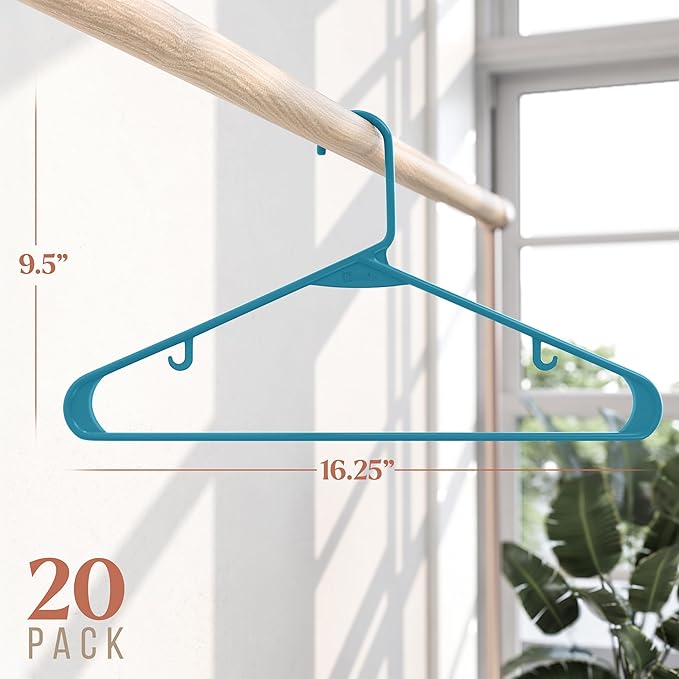 Plastic Hangers 20 Pack Blue - Clothes Hangers - Makes The Perfect Coat Hanger and General Space Saving Clothes Hangers for Closet - Percheros Ganchos para Colgar Ropa Hangars