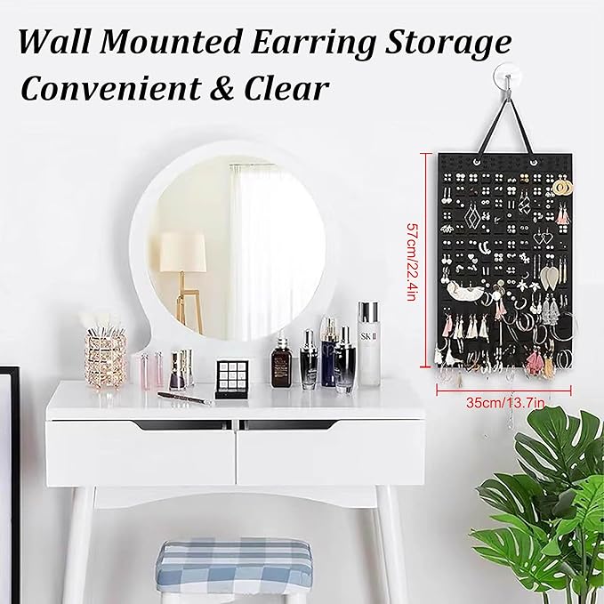 Hanging Jewelry Earrings Necklaces Holder For Women Large Capacity Wall Mounted Earring Bracelet Brooch Sunglasses Organizer (Black Earrings Holder)