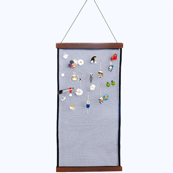 Earring Organizer Wall Mount - Hanging Jewelry Display Holder for Studs, Dangle Earrings & Necklaces, Large Capacity Mesh Cloth Rack - Storage，Display Organizer for Women and Girls (black)