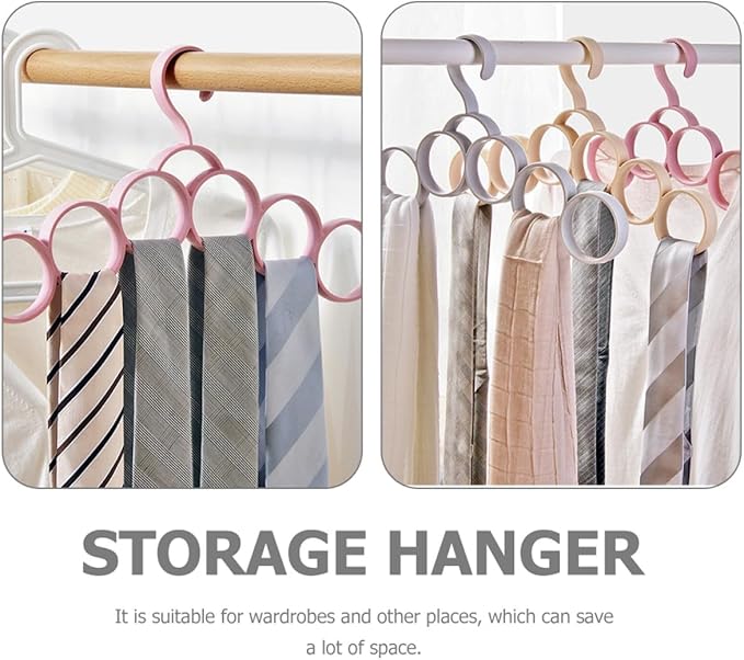BESPORTBLE 3pcs Multifunctional Clothes Hangers with 6 Rings for Scarves, Ties, and Belts, Household Wardrobe Accessory Organizer, Convenient Non-Slip Storage Solution for Closet Random Color