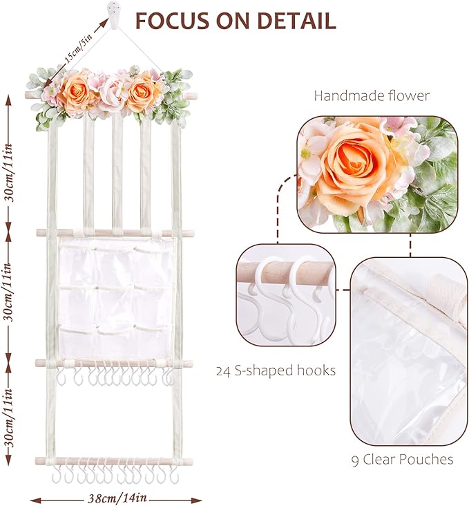 cherrboll Hair Bows Holder Headband Organizer for Girls, Hair Clips Hanger Storage with Hooks, Wall Hanging Decor for Nursery Room